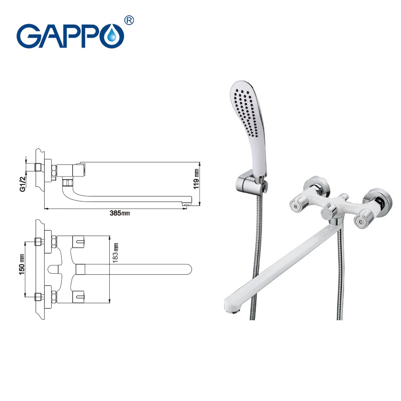 GAPPO الأبيض صنبور حوض استحمام هطول الأمطار حمام حوض الصنابير الحمام بالوعة صنبور نحاس دش صنبور حوض خلاط جدار جبل حمام دش صنبور مجموعة