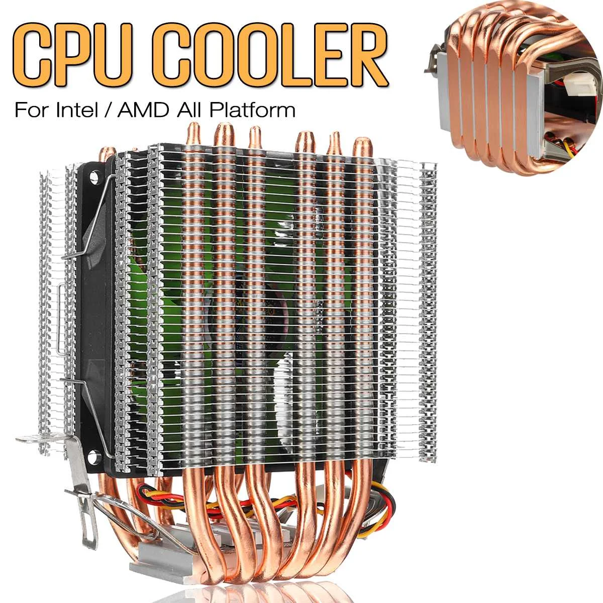 6 с тепловым стержнем Heat pipe 3 Pin одиночный вентилятор Процессор охлаждающий вентилятор охлаждения радиатора двойной башенный кулер вентилятор радиатора для Intel LGA 1150/1151/1155 для AMD