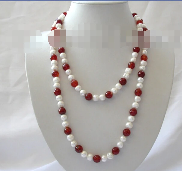 

Beautiful long 46" 10mm round white freshwater cultured pearl necklace