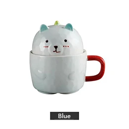 B22 white Bear Coffee Couple Handmade Mug with handle, Funny Tea Ceramic cup with cover set for Bride and Groom, Matching Gift Wedding - Цвет: B22 white