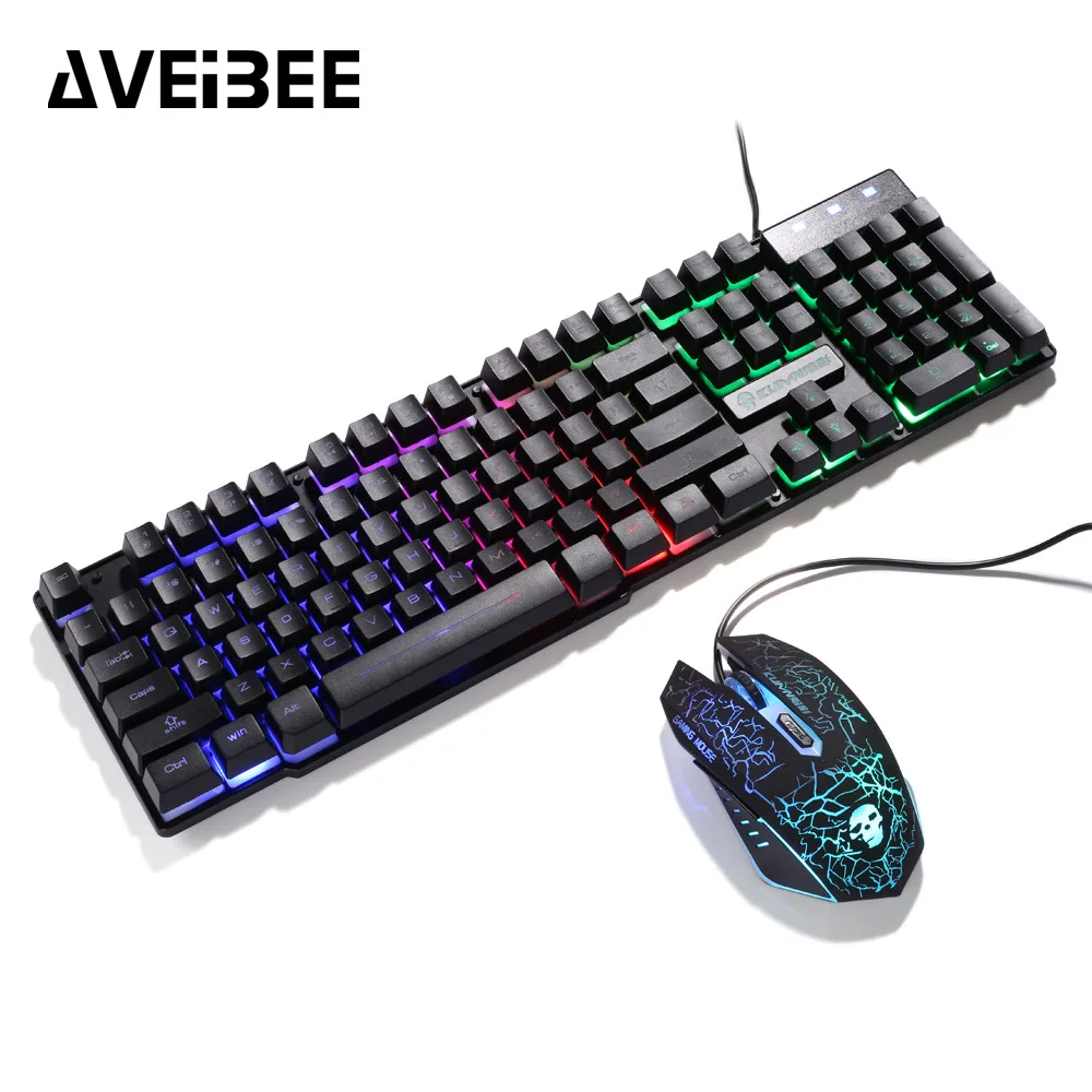 AVEIBEE игровая клавиатура механическая клавиатура с RGB подсветкой USB мышь и клавиатура набор для компьютера геймера эргономичный