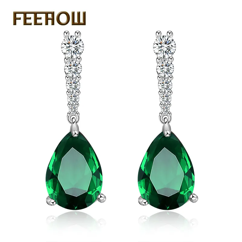 

FEEHOW Trendy Cubic Zirconia Water Drop Dangle Earrings For Women Girl Clear/Blue,Green Crystal Bridal jewelry FWEP2133