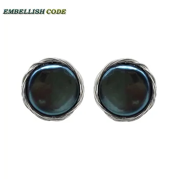 

Handmade elegant Baroque pearl black few blue red silver color flat round Buttons coin natural freshwater pearls stud earrings