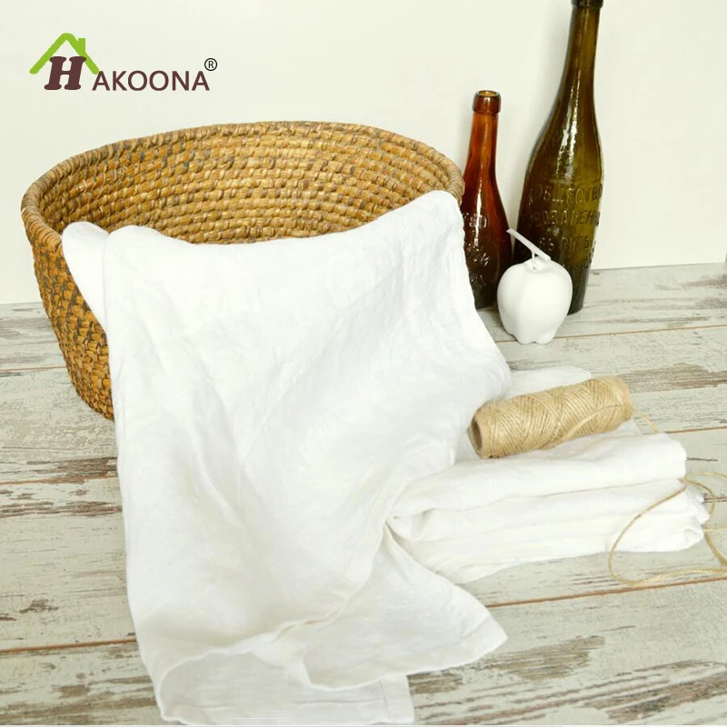 

HAKOONA 100% Linen Table Napkins White Tea Towels Kitchen Hand Towel S Washable Tea Towes 45x45cm 50*70cm