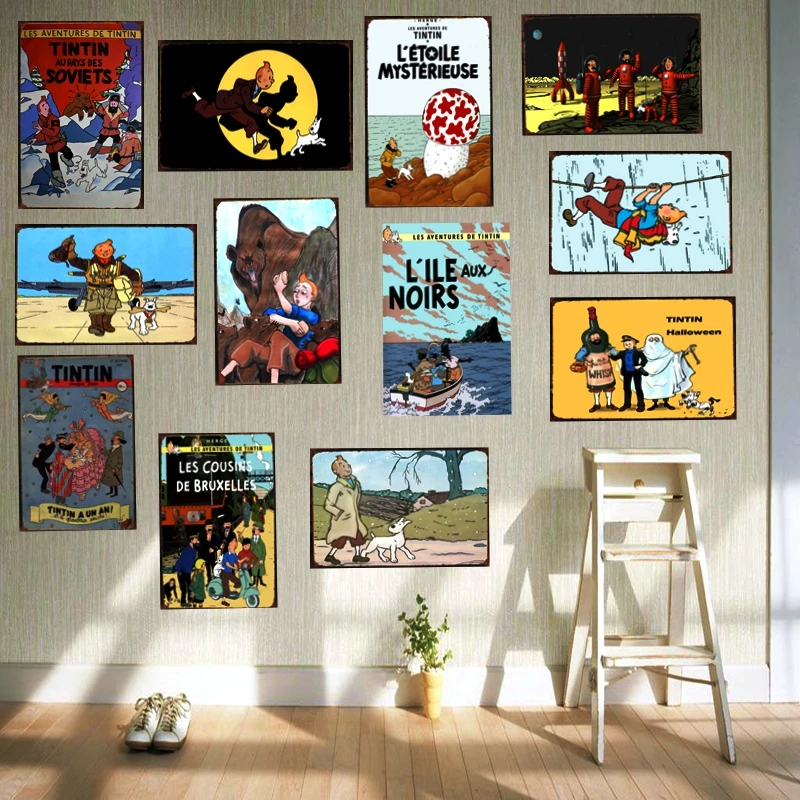 Tintin мультфильм кино жестяная вывеска металлическая пластина железная живопись детская комната настенный бар кофе домашнее искусство Ремесло Декор 30X20 см DU-1043