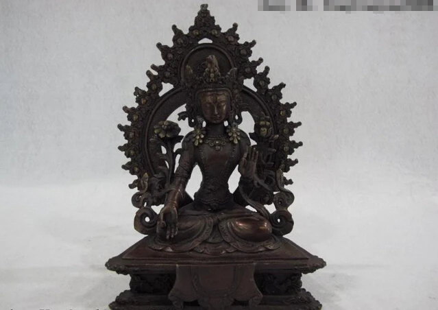 

Elegant old S0438 7 Tibet Temple Buddhism Pure Copper Bronze White TaRa Kwan Yin Goddess Guan Yin statue (A0322) A0403