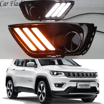 

Car Flashing 2Pcs Car LED DRL Daytime Running Lights For Jeep Compass 2017 2018 2019 Fog lamp with Turn signal yellow