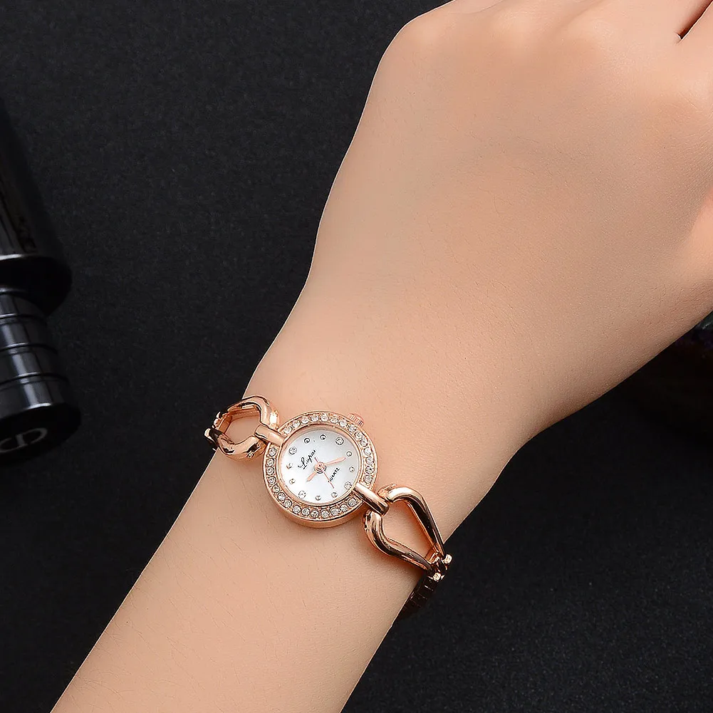 

Women Bracelet Watches Alloy Strap Crystal Round Dial Wristwatch Casual Analog Quartz Watch LL@17