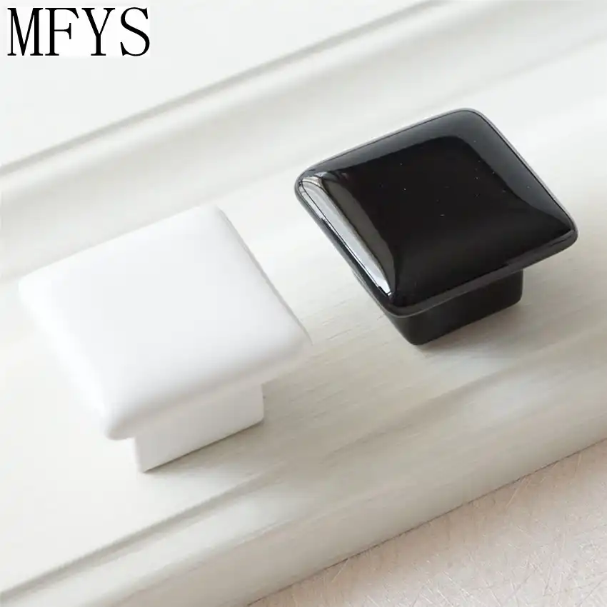 Modern Cabinet Knobs Ceramic Square Black White Dresser Drawer