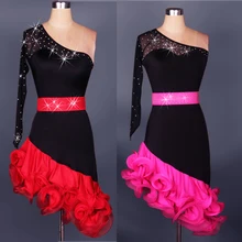 Новые Элегантные Костюмы для латиноамериканских танцев танцевальная Для женщин костюм старший марли алмаз один длинный рукав Костюмы для латиноамериканских танцев юбка леди подгонять Размеры конкурс платье