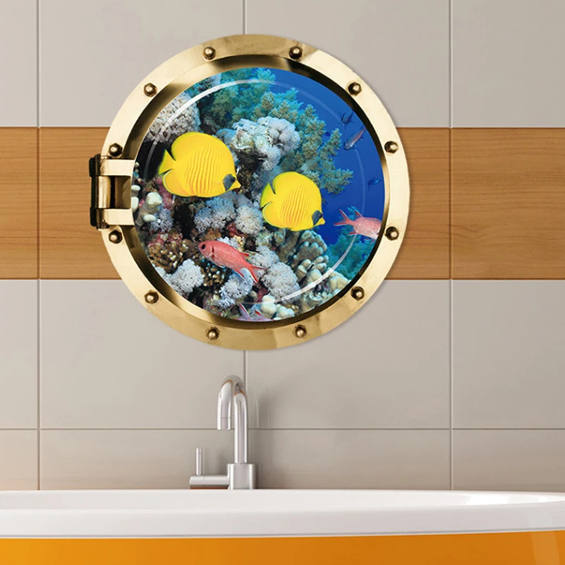 

Sea Life Submarine Portholes 3d Wall Stickers Home Decor Living Room Decals Removable Turtle Dolphin Jellyfish Aquarium Stickers