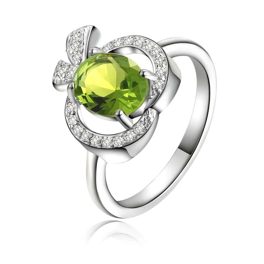 

silver ring jewelry New party jewelry female exquisite creative lovely green apple crystal zircon fashion silver rings LR009