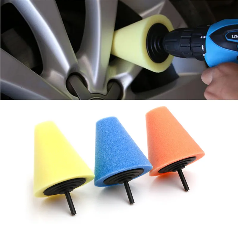 

New 3-Color Burnishing Foam Sponge Polishing Cone Shaped Buffing Pads For Car Wheel Hub Tool Car Maintenance Accessories C45