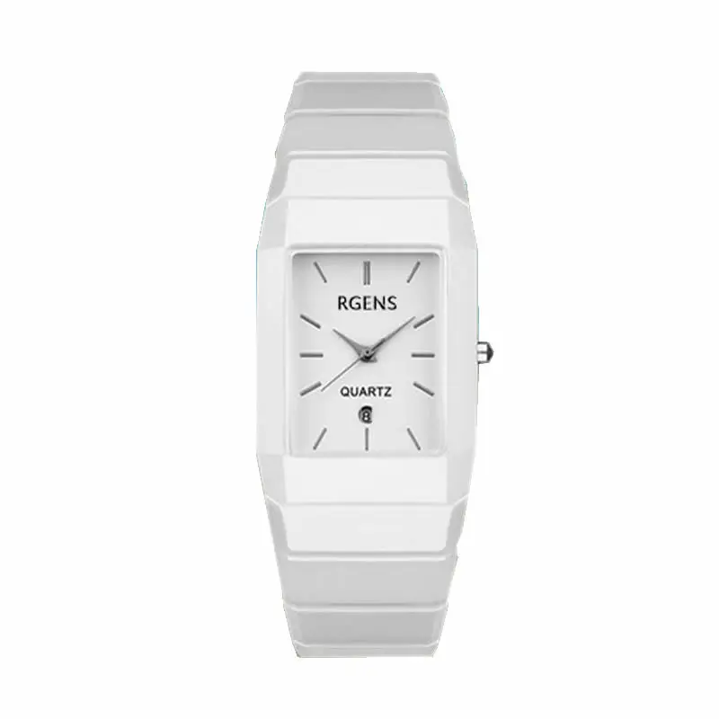 

mens womens quartz wristwatches waterproof Luxury white black 100% Ceramic square watches couple ladies man clocks RGENS brand