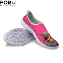 FORUDESIGNS/модные женские летние сетчатые туфли на плоской подошве; 3D милая домашняя кошка; дышащая повседневная женская обувь; легкая Нескользящая обувь на плоской подошве