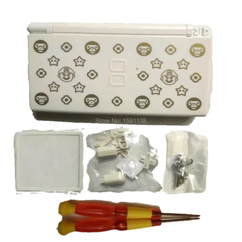 

King Kong White Housing Case Cover Replacement For NintendoDS Lite N-DSL Shell Case With Gold Mars Bros World Pattern Buttons
