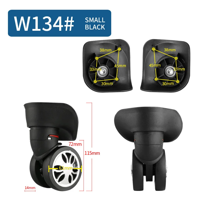 W134 Small Black Запасные колеса для Аксессуары для чемоданов, чехол для костюма, запчасти для оборудования, чехол для тележки, ролики, высокое качество, колеса - Цвет: W134 Small Black
