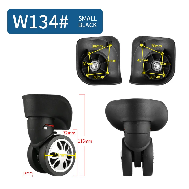Запасные колеса для Аксессуары для чемоданов, чехол для костюма, запчасти для оборудования, чехол для тележки, ролики, высокое качество, колеса - Цвет: W134 Small Black