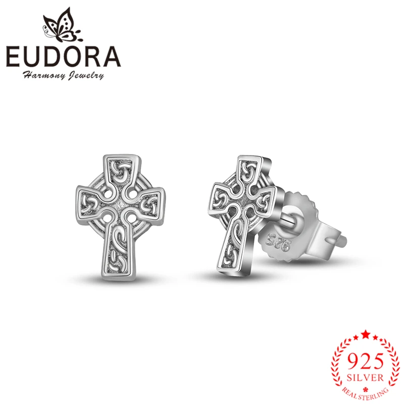 

Eudora Authentic 925 Sterling Silver Celtics Cross Stud Earrings for Women Girls Romantic Gift Fashion Sterling-silver Jewelry