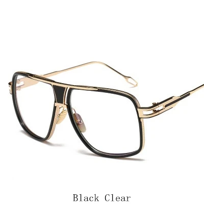 Ретро винтажные мужские негабаритные Квадратные Солнцезащитные очки, брендовые дизайнерские прозрачные солнцезащитные очки для женщин, роскошные зеркальные солнцезащитные очки - Цвет линз: Black Clear