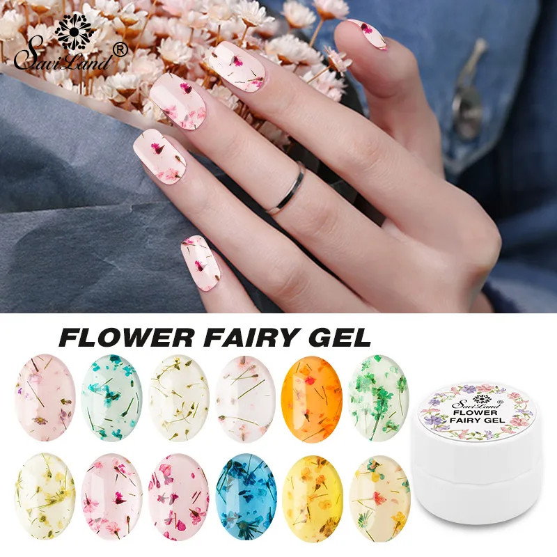 

Saviland Natural Dry Flower Gel Glue Fairies Series Flowers Gel Nail Polish Lucky Soak Off UV Painting Gel Varnish
