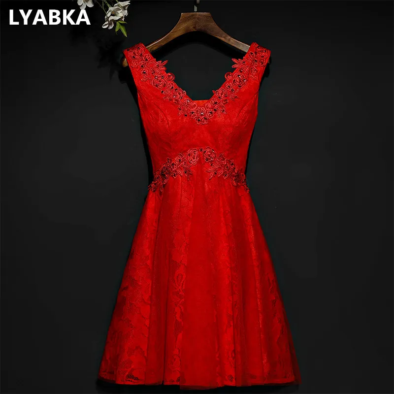 Red lace knee length dress