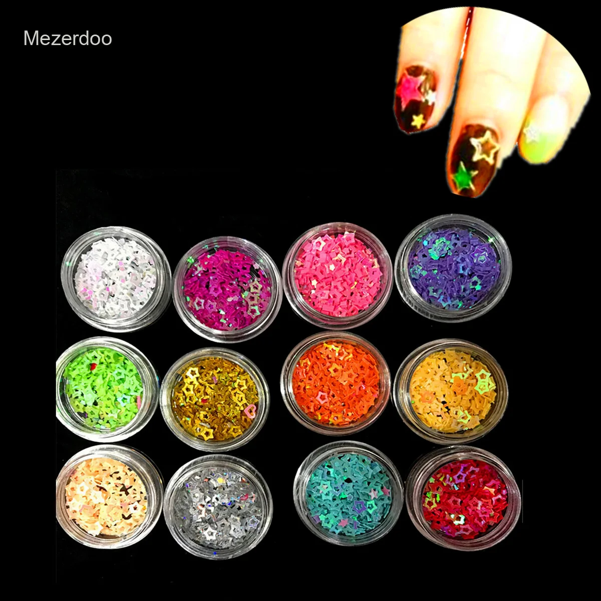 Buy 12box/set Nail Sequins Star 4mm Glitter Stars Eyeshadow Face Body Hair