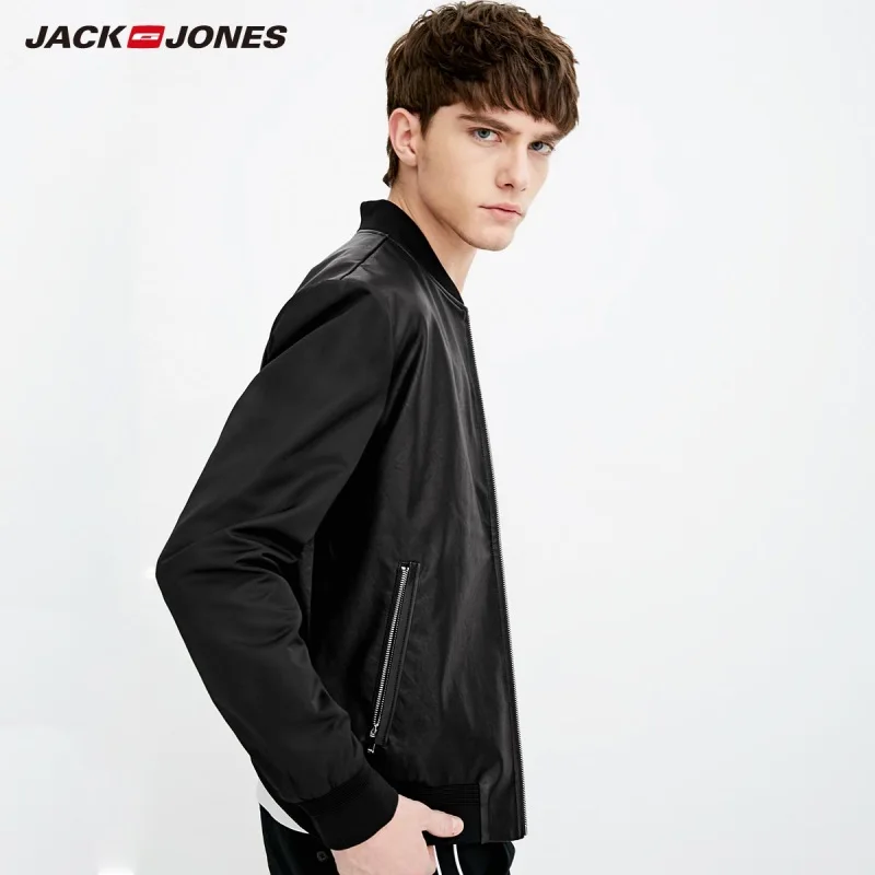 

JackJones Men's Stretch Rib Baseball Collar Zip-through PU Jacket E|218121515