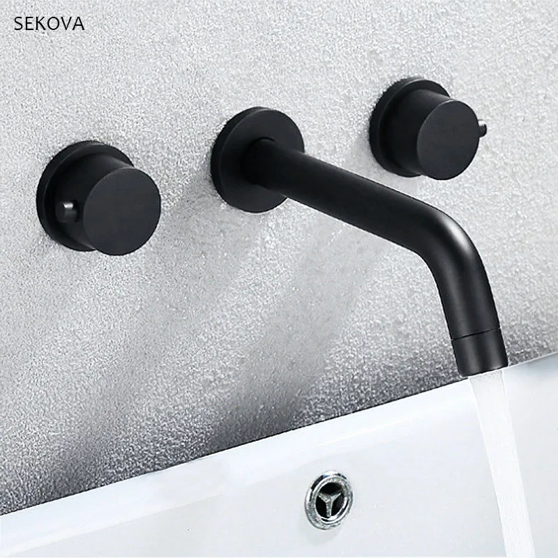 Us 74 99 25 Off Black Brass Bathroom Basin Faucets Wall Mounted Waterfall Bath Water Mixer Taps Sink Faucet In