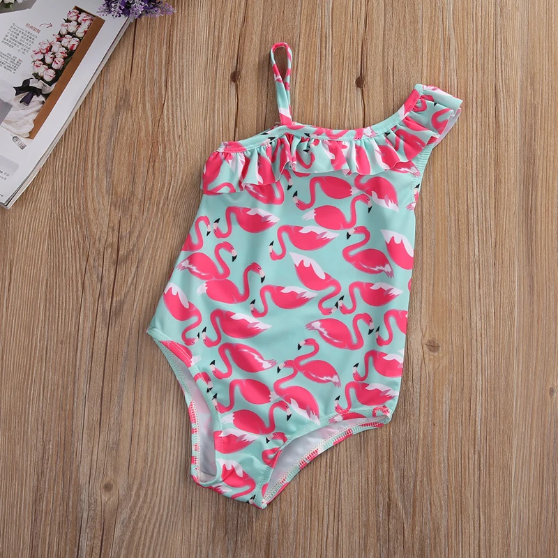 

Toddler Kids Swimsuit cute baby girl swimwear one piece with Flamingos pattern 1-6Y girls swimsuit kid/children swimming Suit