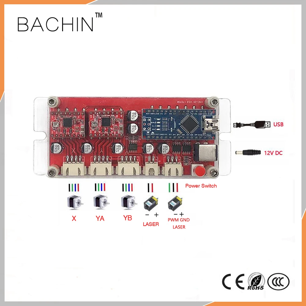 

USB 2 Axis Controller Board Laser Driver CNC Laser Cutter Engraving Machine Part Stepper Motor Driver Double Y Axis Controller