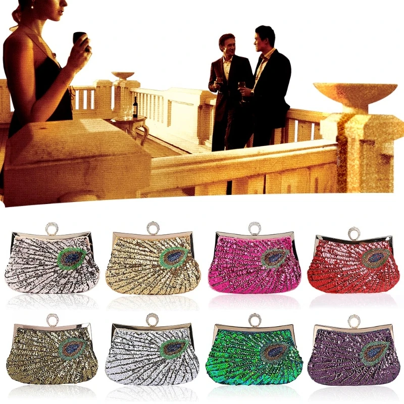 THINKTHENDO винтажные женские бусины Блестки сумка с изображением павлина Дамская мода вечерние клатч сумка кошелек 8 цветов Новинка хит