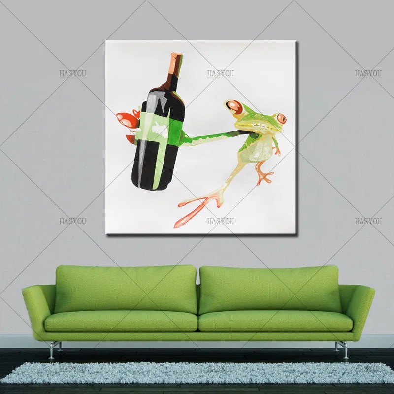 New-Design-Funny-Green-Frog-with-Winebottle-Hand-Painted-Abstract-Animal-Oil-Paintings-Acrylic-Canvas-Pictures (1)