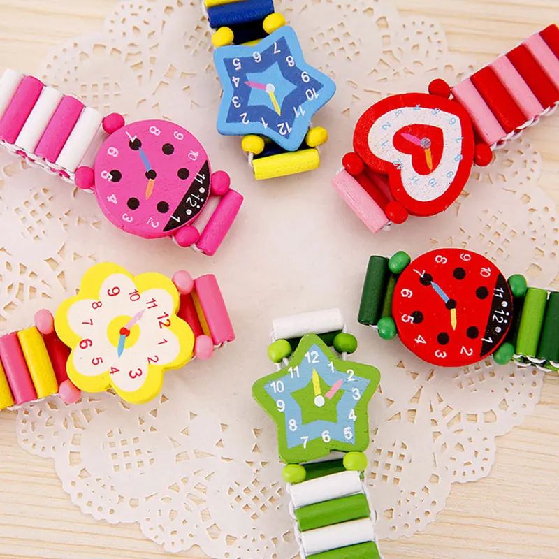 

1 piece kawaii Children's gift Wooden cartoon-watch puzzle gift promotion Baby Party small gifts Free shipping