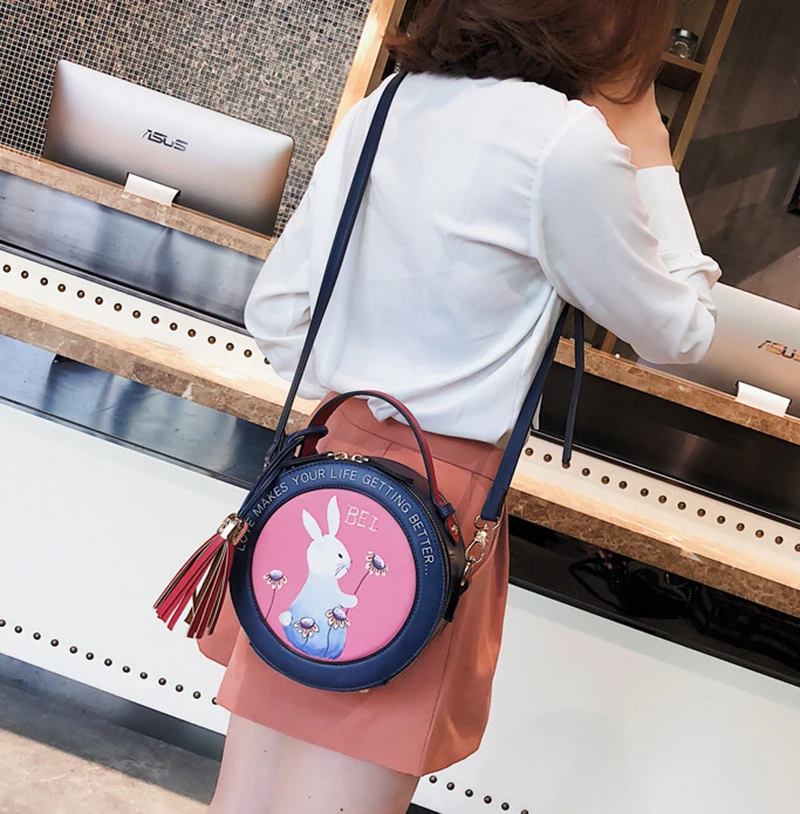 Women Fashion Handbag Female Leather Roll Circular Bag Famous Tassel Crossbody Shoulder Bags Flower Cute Tote Sac A Main SS7303 (23)