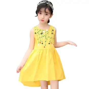 

Summer 2018 Girls Print Flower Beach Dress Kid School Cute Sleeveless Perform Dance Backless Dress Girls Summer Dress