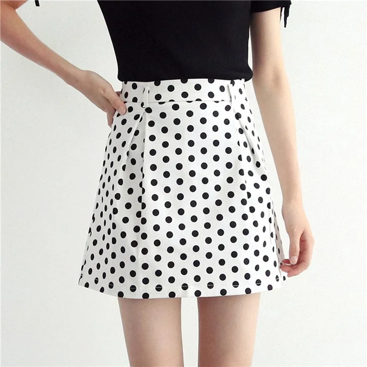2018 New Fashion Women Skirt Summer Black Polka Dot Skirts Ladies Jupe Femme Casual High Waist Skirt Verano Mini Faldas Mujer (8)