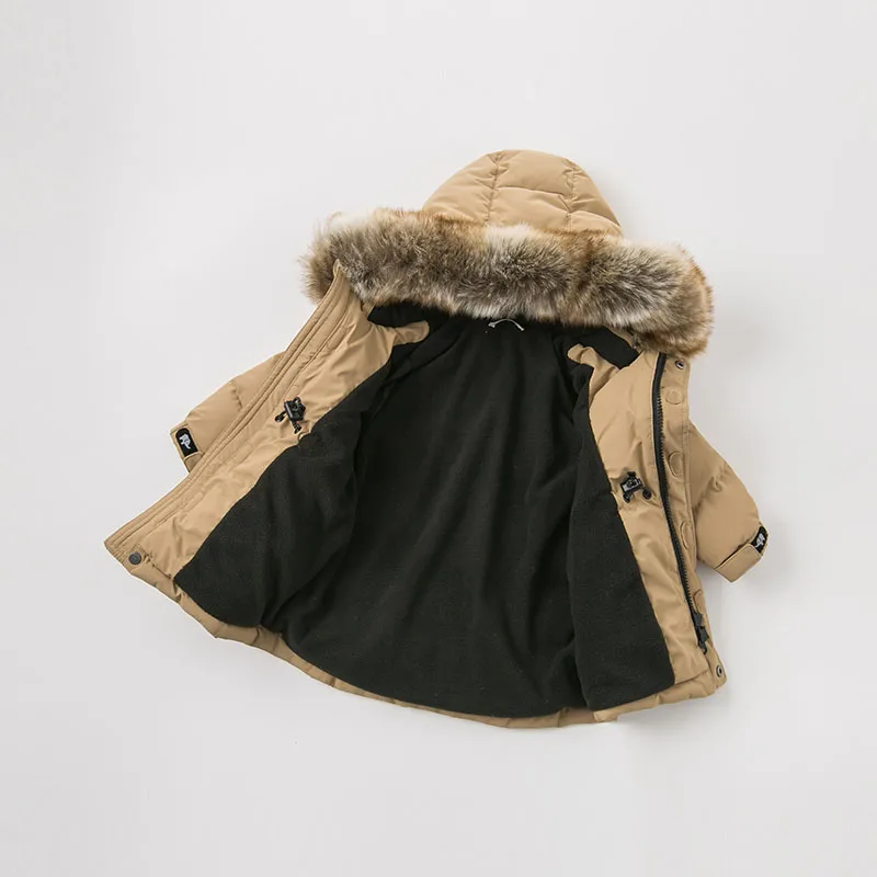 DB8855 dave bella winter baby boys down jacket children white duck down padded coat kids hooded outerwear with big fur