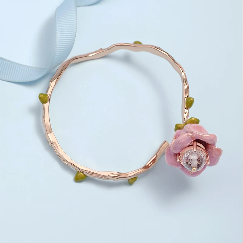 Сочный виноград Европейская личность преувеличенные геометрические нерегулярные открытие браслет Женская мода розовый эмалевый Цветочный браслет