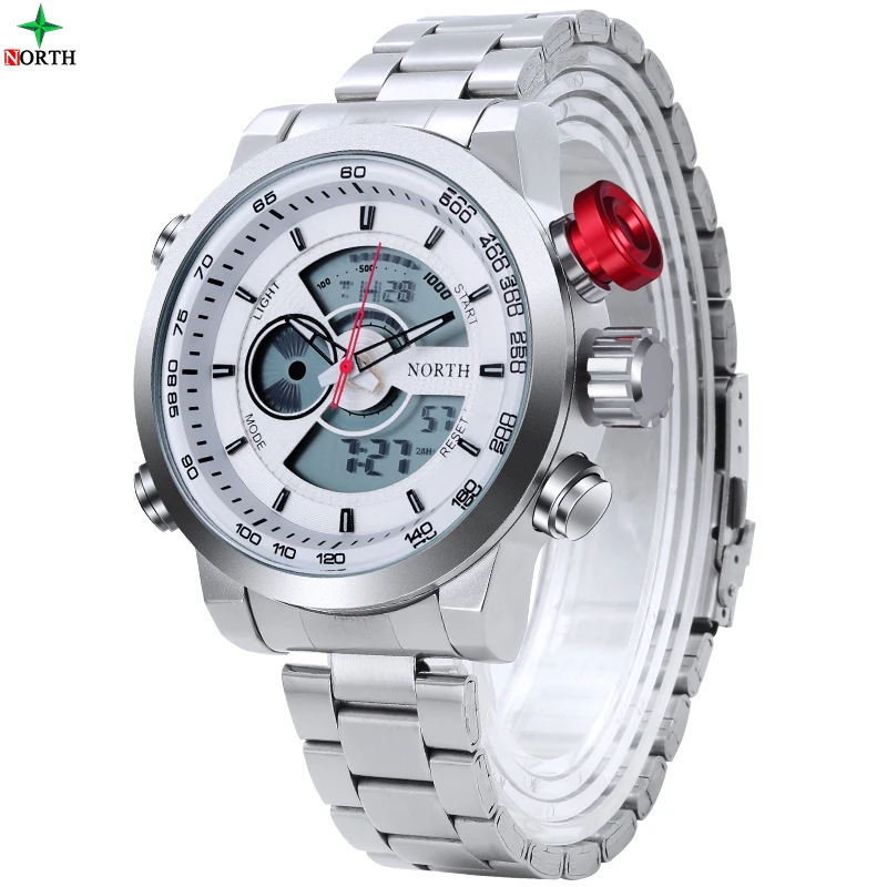 Vente NORD Montre Hommes Marque De Luxe Sport LED Montre Numérique Étanche En Acier Inoxydable Quartz Montre Bracelet Mâle Relogio Masculino