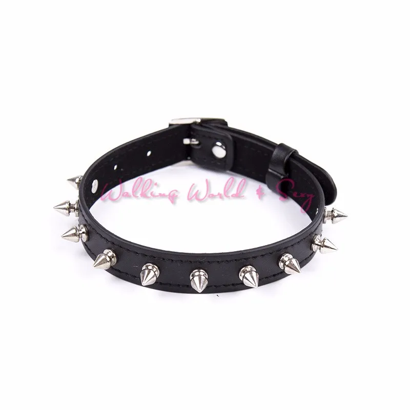 Black Fetish Pu Leather Slave Collar With Rivets Adjustable Bondage Collar BDSM Neck Cuffs Restraints Sex Products For Couples (2)
