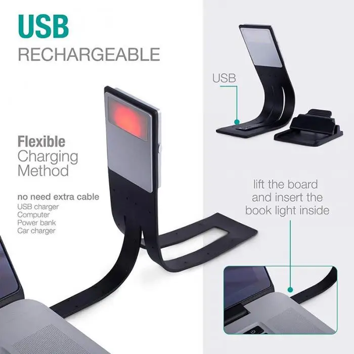Светодиодный светильник для чтения usb зарядка Закладка ночник с зажимом спальня LO88