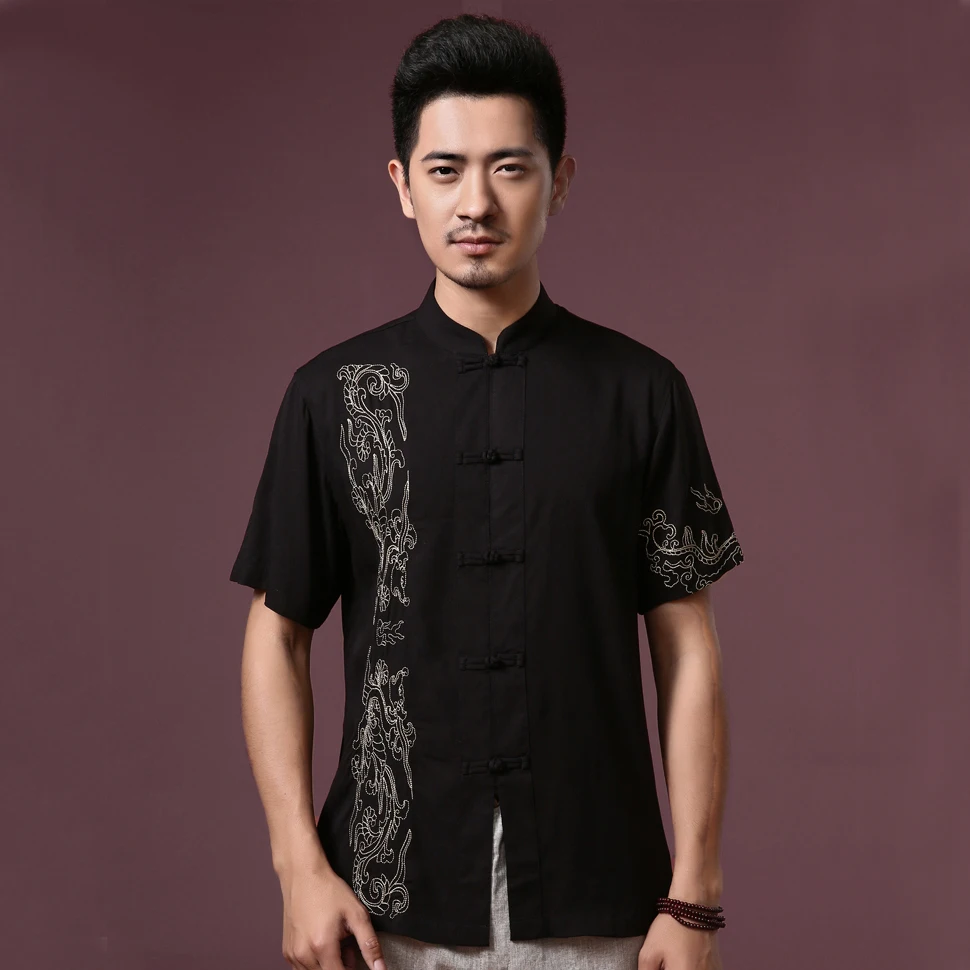 

Brand New Chinese Men's Cotton Kung Fu Shirt Embroidery Dragon Tai Chi Shirt Summer Leisure Tops Size S M L XL XXL XXXL MS033