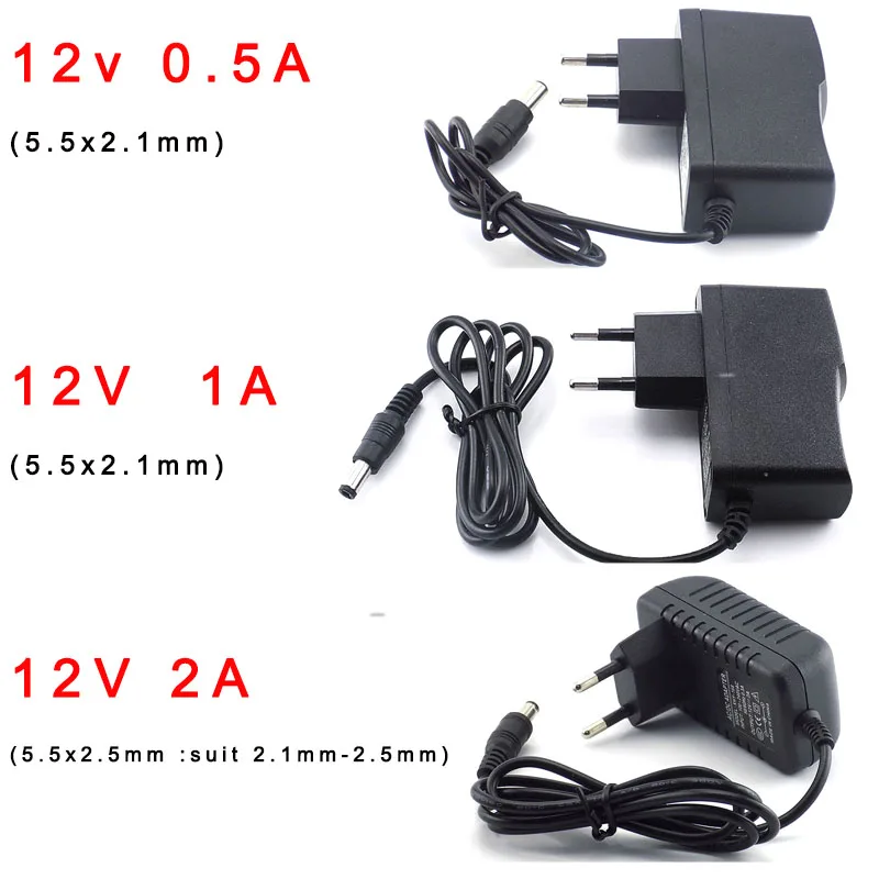 

LED Lighting Transformer AC 100-240V to DC 12V 0.5A 1A 2A Power Adapter Supply for LED Strip Light Converter Charger 2.1x5.5mm
