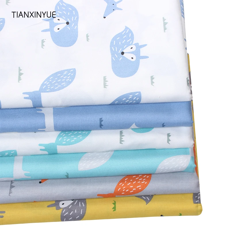 

TIANXINYUE 6 pcs/lot Cartoon Fox fabric Twill Cotton Fabric for Patchwork Quilting Baby Bedding Sewing Cloth Material