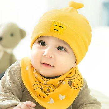 

Cotton Baby Hat with Bib Baby Boys Girls Clothing Set Newborn Hats Bibs Child Baby Feeding Bandana Baby Accessories 0-8 Months