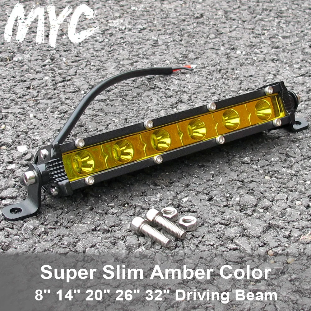 

26 Inch 32 Inch 72W 90W Super Slim Single Row Spot Beam Led Light Bar For Jeep Boat SUV 4X4 Off Road Yellow 12V 24V