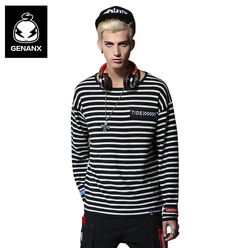 Genanx Brand Hip Hop Black And White Panelled Striped