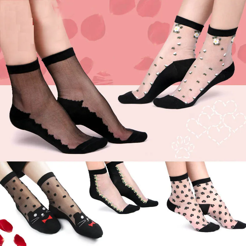 

Lace Transparent Crystal Socks 2018 Hot Selling Different Style Comfy Sheer Silk Summer Ankle Women Socks