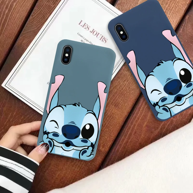 

GYKZ Cartoon Stitch Phone Case For iPhone 7 XS MAX XR X 8 6 6s Plus Blue Soft Silicone Back Cover For iPhone X Matte Coque Bag